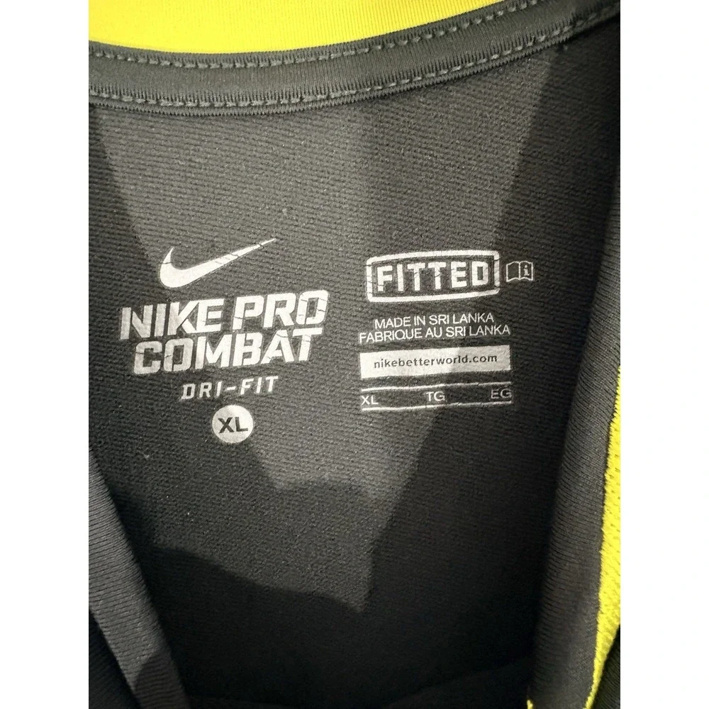 NIKE PRO Combat Hyperwarm Dri-Fit Base Layer Shirt Sz XL Gray Yellow Fitted - Picture 5 of 12